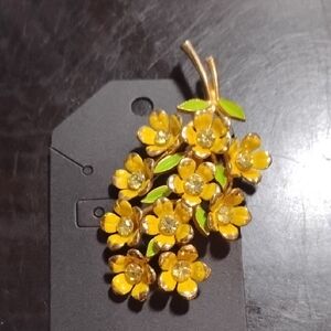 Vintage Floral Gold and Green Brooch Unbranded